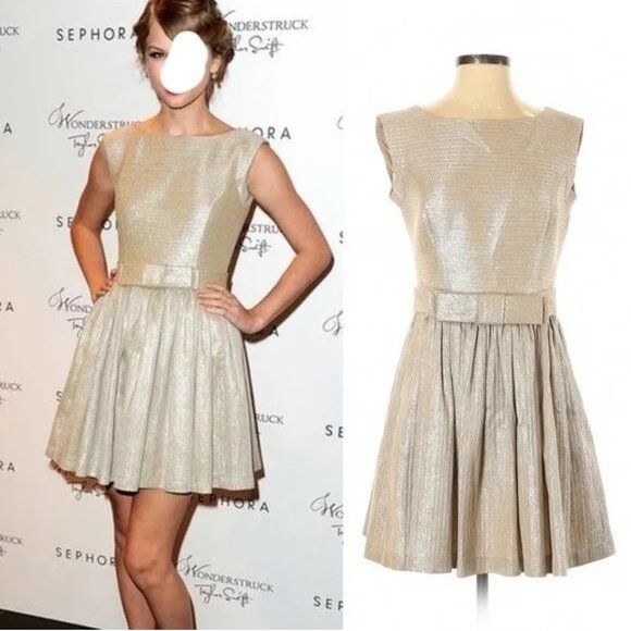 NWT Taupe Silver Contrarian Backless Bow Dress Taylor Swift 6 - Picture 1 of 3